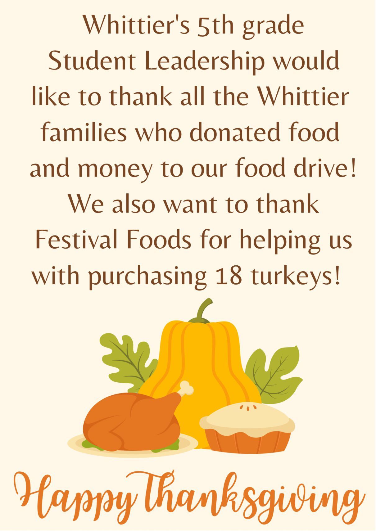 Whittier Elementary Thanksgiving Food Drive